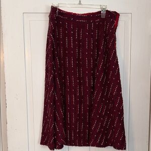 Anthropologie MAEVE Burgundy Textured Soft Midi A Line Skirt Preppy